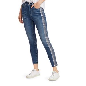 7 for all Mankind b (air) the high waist ankle skinny jeans silver glitter